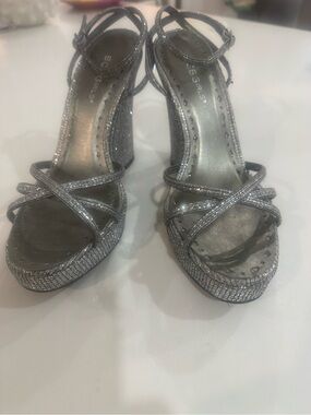 GB girls Silver Glitter Platform Strappy Heels